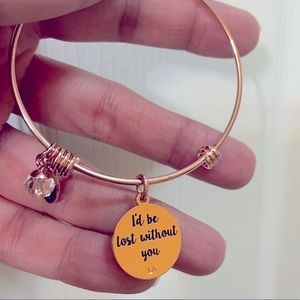 Unwritten. Adjustable Bangle Bracelet set in Rose Gold with crystal.